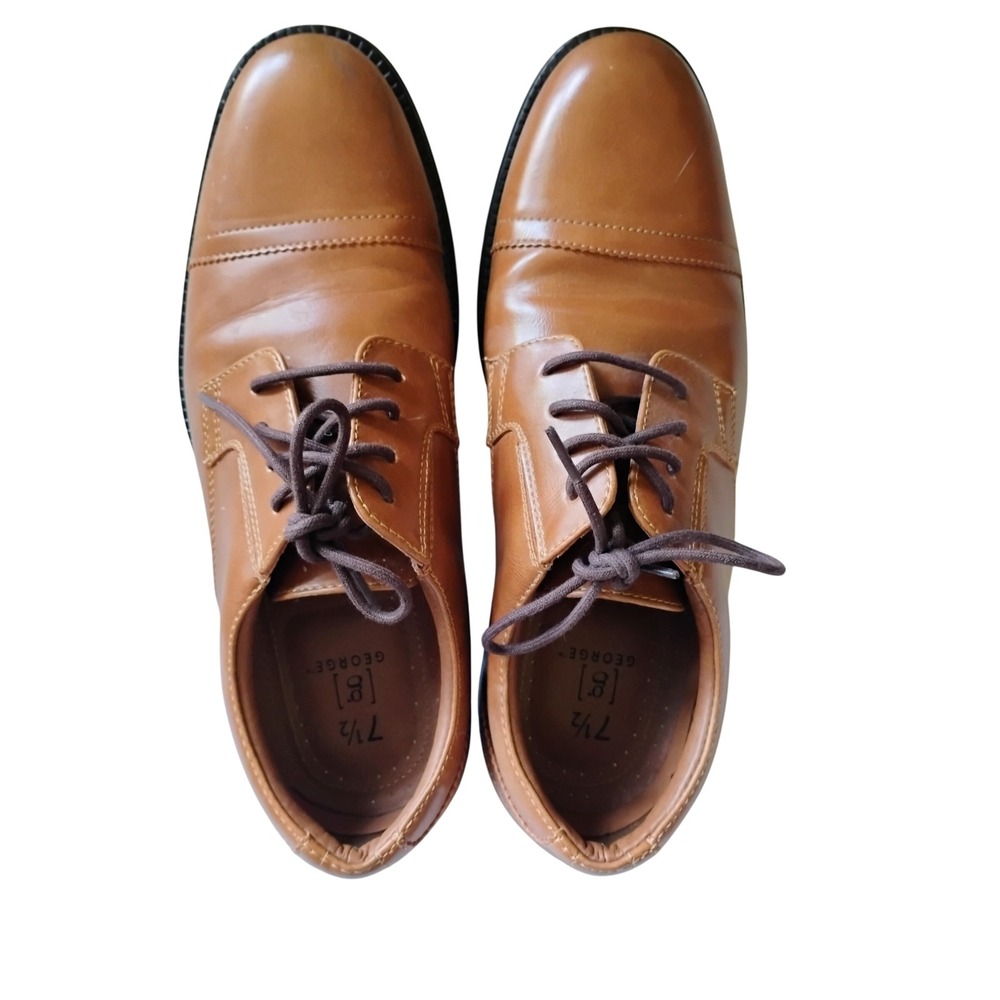 George Mens Dress‎ Shoes Size 7.5 Brown Lace Up Oxford Business Casual